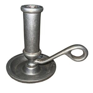 Vintage Carson Cast Metal Chamberstick Candle Holder Colonial Finger Loop Handle